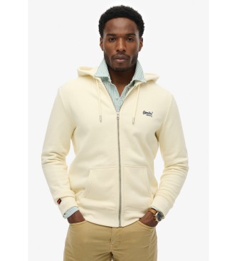 Superdry Sudadera con capucha y cremallera Essential Logo blanco roto