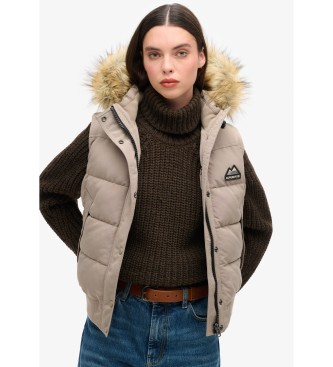 Superdry para mujer. W5011784A Chaleco Everest beige (L), Casual, Poliéster Reciclado, Sostenible