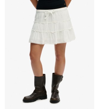 Superdry para mujer. W7210424A Falda Tiered blanco (XXS), Casual, Algodón