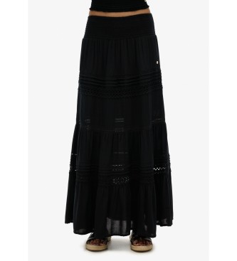 Superdry para mujer. W7210351A Falda Ibiza negro (XL), Casual, Viscosa