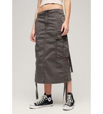 Superdry para mujer. W7210336A Falda militar midi gris (XS), Casual, Algodón