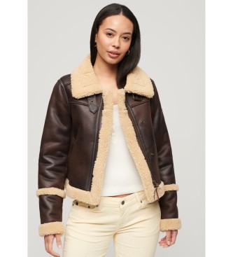 Superdry para mujer. W5011691A Chaqueta Shear marrón (L), Casual, Poliéster