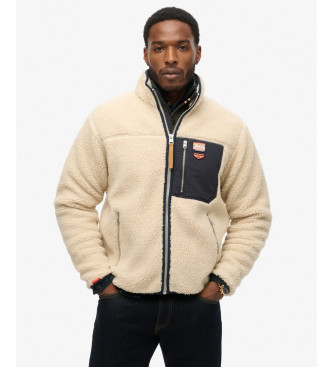Superdry para hombre. M2014141A Forro polar con cremallera integral Vintage Retro beige (XXL), Casual, Poliéster, Manga larga