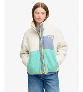 Superdry para mujer. W5012074A Forro polar Colour Block blanco roto (L), Casual, Poliéster Reciclado