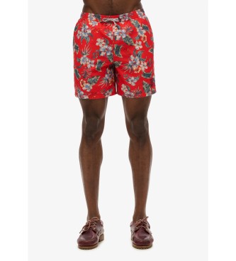Superdry para hombre. M3010242A Bañador Hawaii rojo (S), Beachwear, Poliéster Reciclado, Sostenible