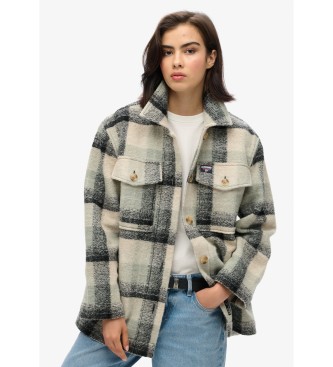 Superdry para mujer. W4010448A Camisa gruesa sin forro beige (L), Casual, Poliéster, Manga larga