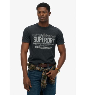 Superdry Für Herren. M1012229A Heritage Brand Entspanntes T-shirt Schwarz (L), Lässig, Grau, Baumwolle, Kurzarm
