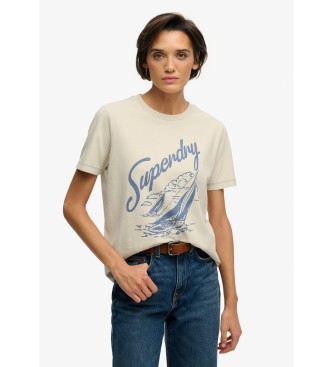 Superdry para mujer. W1011872A Camiseta Heritage Hamptons beige (S), Casual, Algodón, Manga corta