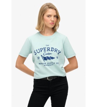 Superdry para mujer. W1011872A Camiseta Heritage Hamptons azul (L), Casual, Algodón, Manga corta