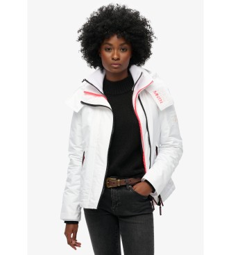 Superdry para mujer. W5011747A Chaqueta cortavientos de montaña con capucha blanco (S), Casual, Poliéster Reciclado, Sostenible