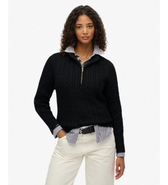 Superdry para mujer. W6110687A Jersey Brushed Cable negro (S), Casual, Poliéster, Manga larga