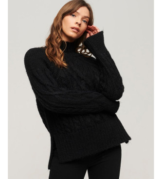 Superdry para mujer. W6110530A Jersey de cuello alto en punto de ochos negro (XS), Casual, Acrílico