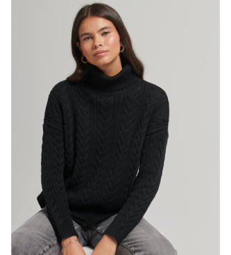 Superdry para mujer. W6110393A Jersey de ochos con cuello vuelto y hombros caídos negro (XS), Casual, Algodón