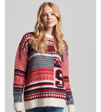 Superdry para mujer. W6110509A Jersey de punto con estampado mixto rojo (XS), Casual, Poliéster