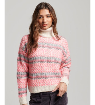 Superdry för kvinnor. W6110526A Kort stickad tröja med rosa polokrage (M), Casual, Polyamid