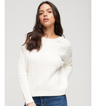 Superdry para mujer. W6110542A Jersey de punto trenzado con cuello redondo y hombros caídos blanco (XL), Casual, Algodón