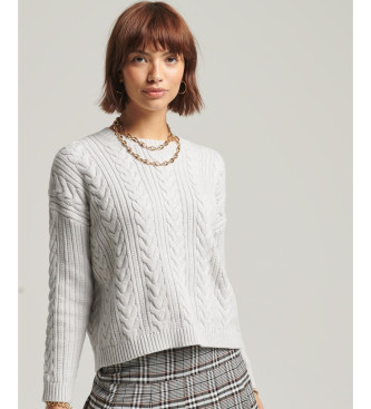 Superdry para mujer. W6110166A Jersey de punto trenzado con cuello redondo y hombros caídos gris (L), Casual, Algodón