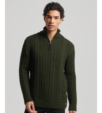 Superdry för män. M6110527A Flätad stickad tröja med halv dragkedja Vintage Jacob green (XXL), Casual, Grön, Akryl