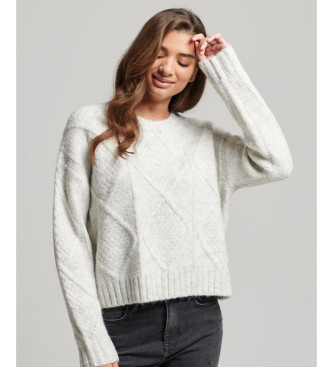 Superdry para mujer. W6110498A Jersey en punto trenzado grueso gris (S), Casual, Poliéster, Manga larga