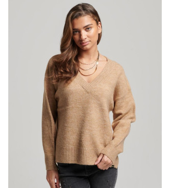 Superdry para mujer. W6110521A Jersey extragrande con cuello de pico beige (S), Casual, Acrílico