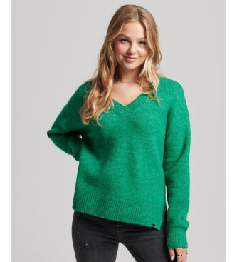 Superdry para mujer. W6110521A Jersey extragrande con cuello de pico verde (XS), Casual, Acrílico, Manga larga
