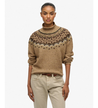 Superdry para mujer. W6110657A Jersey Fairisle marrón (L), Casual, Poliéster