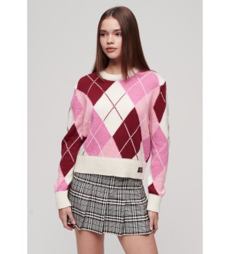 Superdry para mujer. W6110543A Jersey de cuello redondo jacquard rosa (XL), Casual, Acrílico, Manga larga
