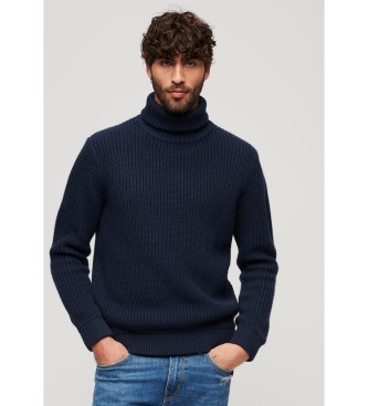 Superdry för män. M6110584A Merchant Store - marinblå polotröja med textur (S), Casual, Akryl, Lång ärm, Marino