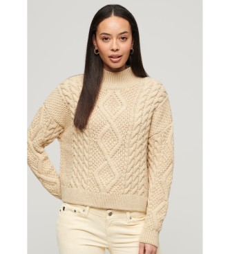 Superdry para mujer. W6110547A Jersey de punto trenzado Arán beige (XS), Casual, Acrílico, Manga larga