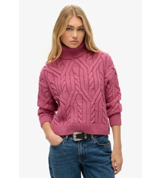 Superdry för kvinnor. W6110548A Flätad stickad tröja med polokrage rosa (XS), Casual, Akryl