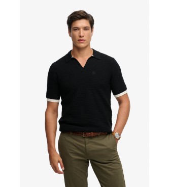Superdry para hombre. M1110459A Polo Johnny Collar Knitted negro (XXL), Casual, Algodón, Manga corta