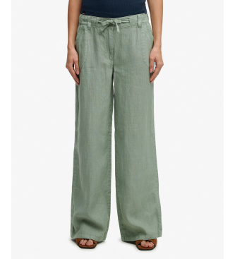 Superdry para mujer. W7011294A Pantalón Linen Low Rise verde (XS), Casual, Lino