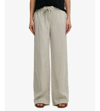 Superdry para mujer. W7011294A Pantalón Linen Low Rise beige (XL), Casual, Lino