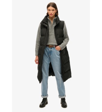 Superdry para mujer. W5011803A Chaleco acolchado de línea larga negro (M), Casual, Poliéster Reciclado, Sostenible
