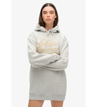 Superdry para mujer. W8011756A Vestido con capucha y logotipo metalizado Luxe gris (S/M), Casual, Algodón, Manga larga