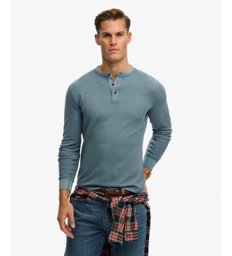 Superdry para hombre. M6010956A Camiseta Textured Grandad azul (M), Casual, Algodón, Manga larga