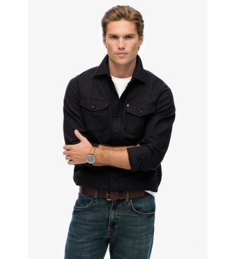 Superdry para hombre. M4011022A Camisa Merchant Ranch negro (XL), Casual, Algodón, Manga larga