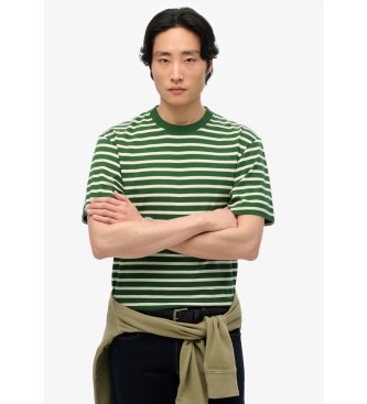 Superdry para hombre. M1012146A Camiseta de rayas Merchant verde (L), Casual, Algodón, Manga corta