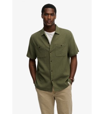 Superdry para hombre. M4011123A Camisa Merchant Textured verde (M), Casual, Algodón, Manga corta