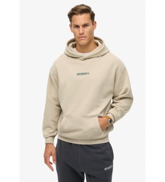Sudadera de corte holgado con capucha y micrologotipo estampado beige (M), Casual, Algodón, Superdry outlet