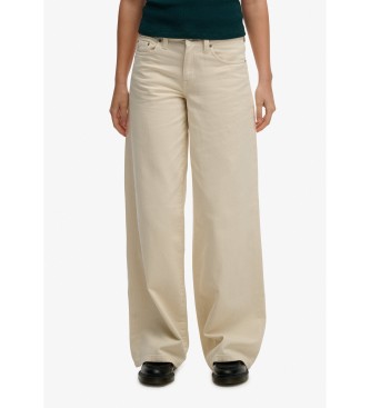 Superdry para mujer. W7011314A Pantalón Baggy blanco (32/32), Casual, Algodón