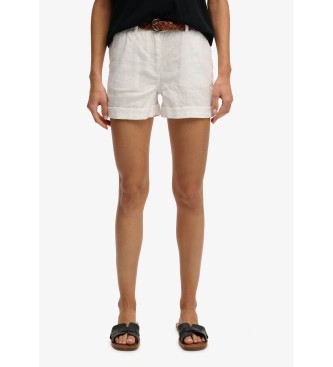 Superdry para mujer. W7110496A Shorts Mid Rise Linen blanco (30), Casual, Lino