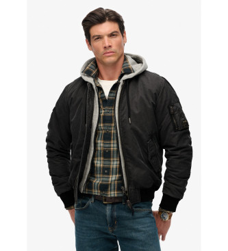 Superdry para hombre. M5012080A Chaqueta Bomber Militar negro (XXL), Casual, Nylon