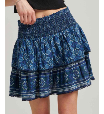 Superdry para mujer. W7210264A Minifalda escalonada con logotipo Vintage Logo azul (L), Casual, Viscosa