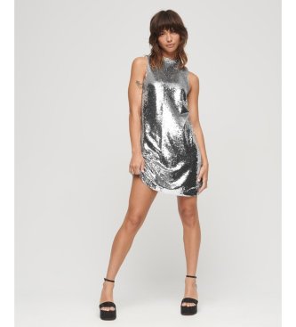 Superdry Minivestido recto con lentejuelas plateado