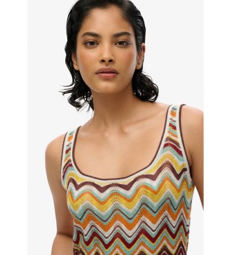 Superdry para mujer. W8011846A Minivestido de punto en zigzag beige (M), Casual, Viscosa, Sin mangas / Tirantes