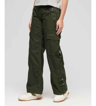 Superdry para mujer. W7010914A Pantalón cargo de pernera ancha y talle bajo verde (30), Casual, Algodón