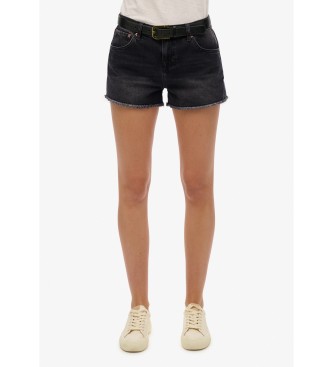 Superdry para mujer. W7110448A Short Hot de talle medio negro (26), Casual, Algodón, Denim