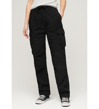 Superdry para mujer. W7011070A Pantalón cargo de talle bajo Para negro (32/30), Casual, Algodón