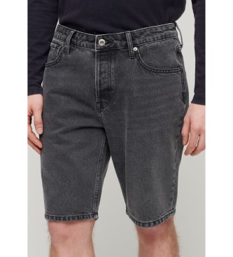 Superdry para hombre. M7110394A Pantalón corto vaquero recto negro (30), Casual, Algodón, Denim